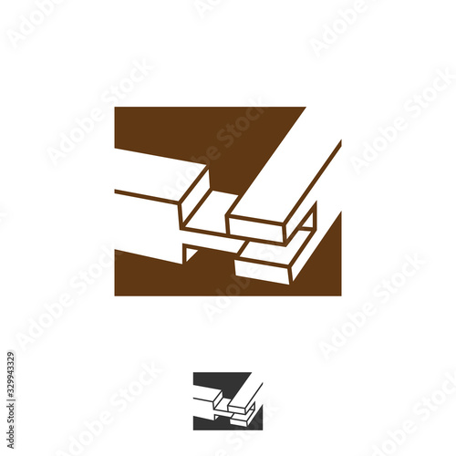 Logo Type of wood joint set Half Lap Dovetailed style, isolated on white background