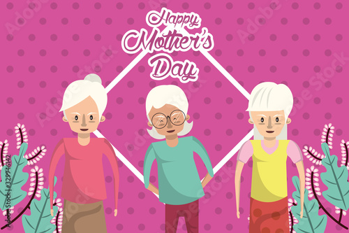 happy mothers day card with grandmothers characters
