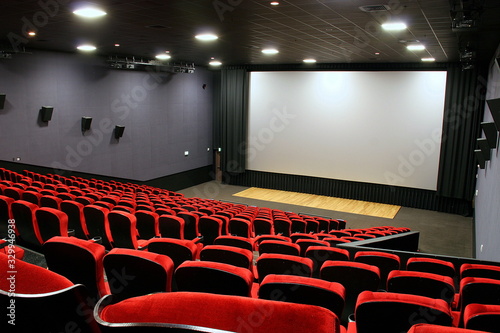 Empty Indoor Movie Theatre Seating & Screen