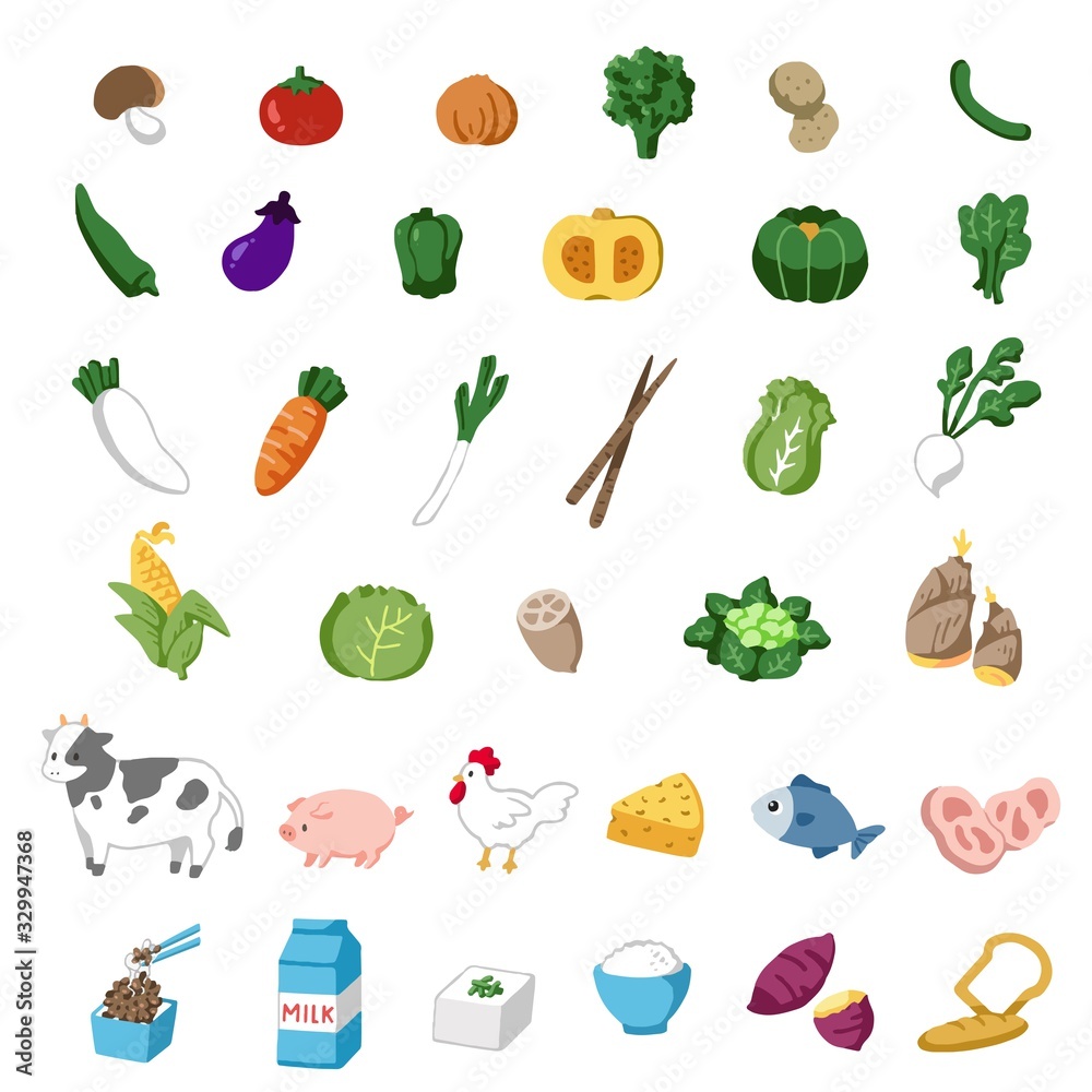 身体に良い食材のイラストセット ベクター Stock Vector Adobe Stock