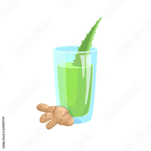 Refreshing drink based on aloe vera and ginger vector icon. 