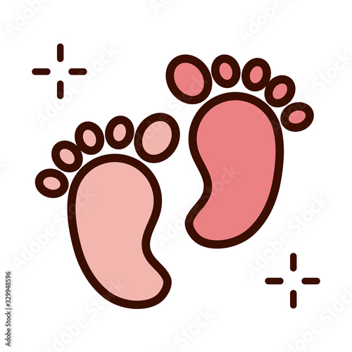 mothers day, footprint baby decoration line and fill style icon