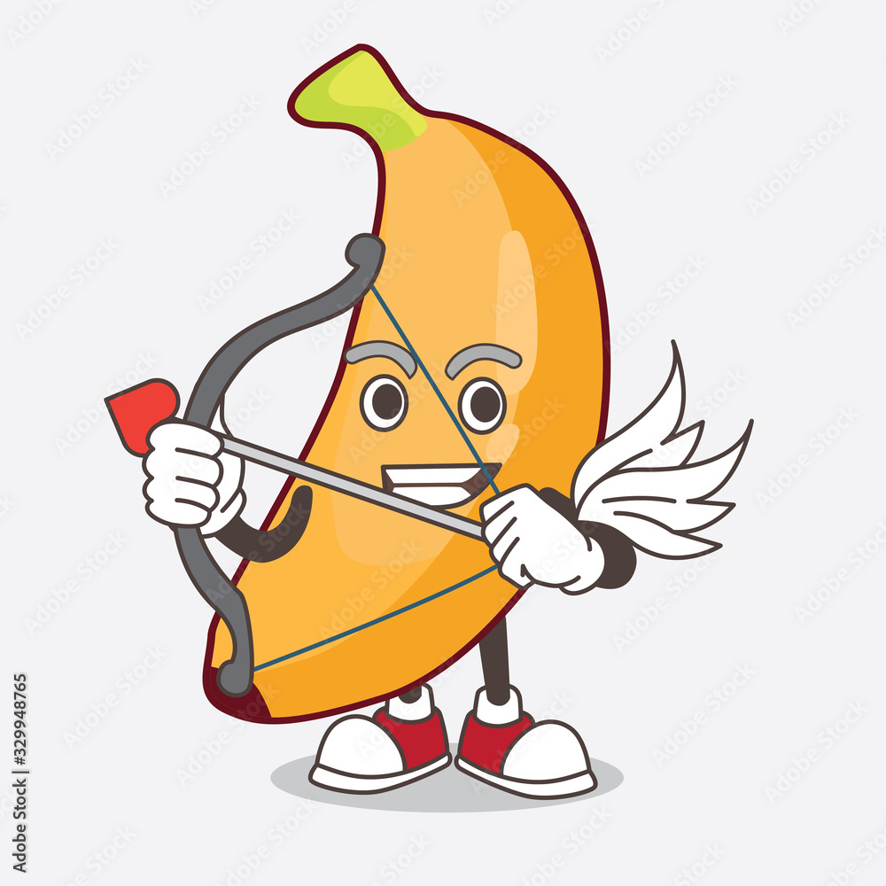 Obraz Banana Fruit cartoon mascot character Cupid with arrow and wings