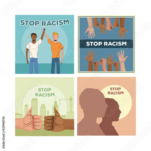 group of interracial men stop racism campaign