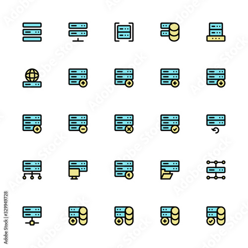 Set of Server, Database, Networking filled style icon - vector