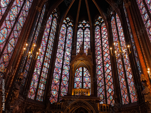 Paris, France - January 23, 2018: Roof of the Saint Chapelle full of colorful glasses. Saint King Louis 9 built Saint Chapelle and the stained glass in 1248.