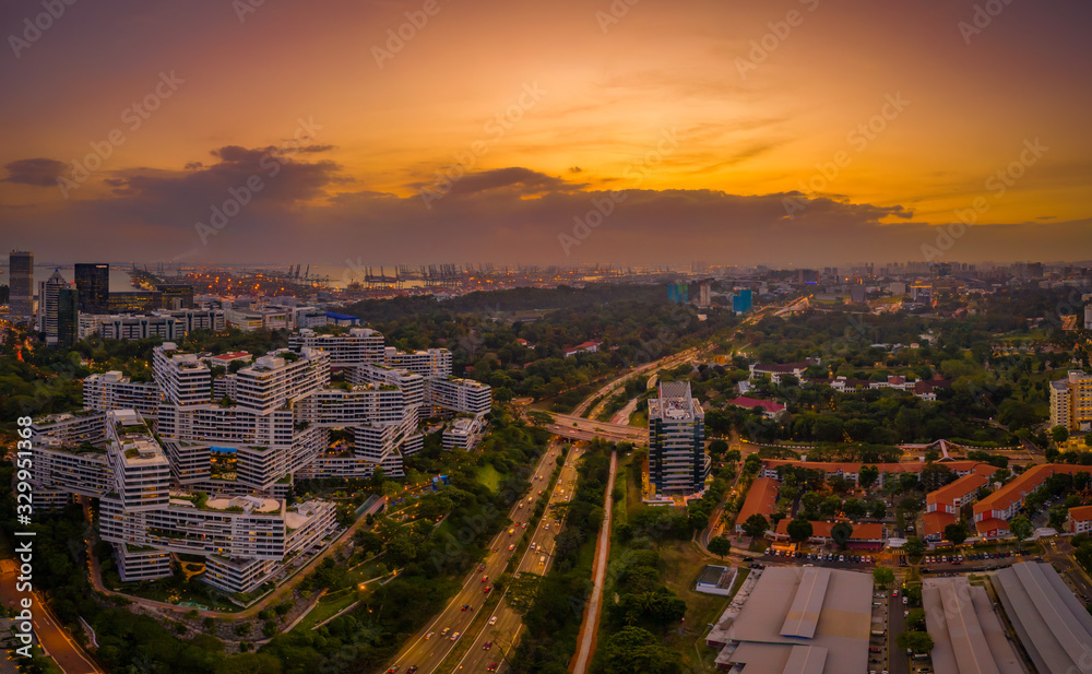 Singapore 2019 Sunset at Alexandra district from above, AYE highway 