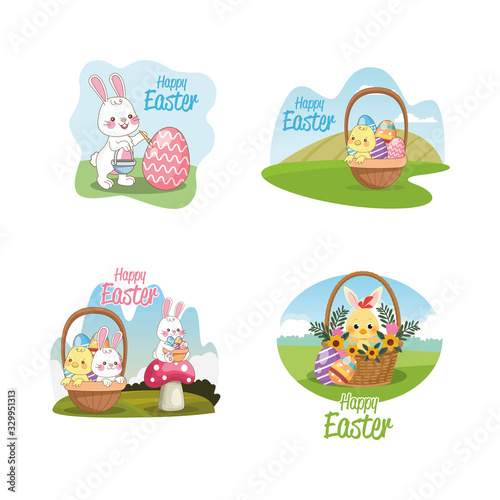happy easter seasonal card set scenes