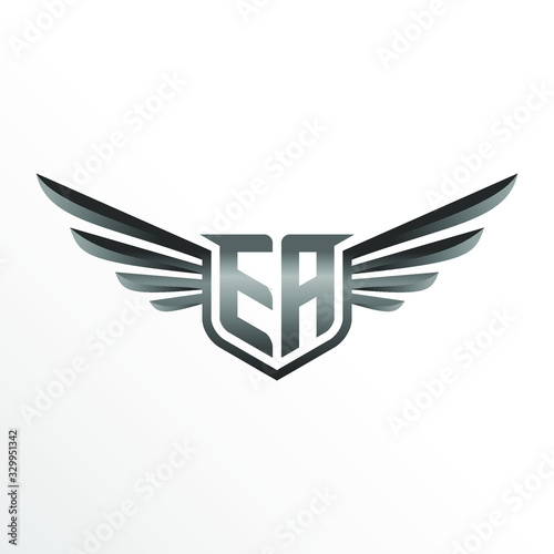 Initial Letter EA with Wings