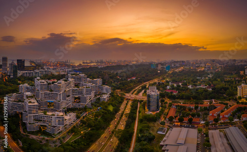 Fototapeta Naklejka Na Ścianę i Meble -  Singapore 2019 Sunset at Alexandra district from above, AYE highway 