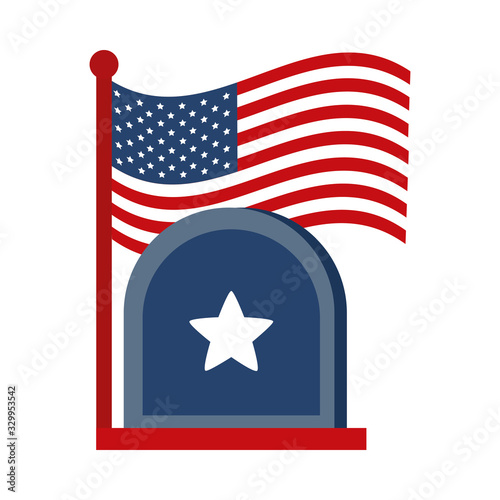 Valokuva memorial day gravestone and flag american celebration flat style icon