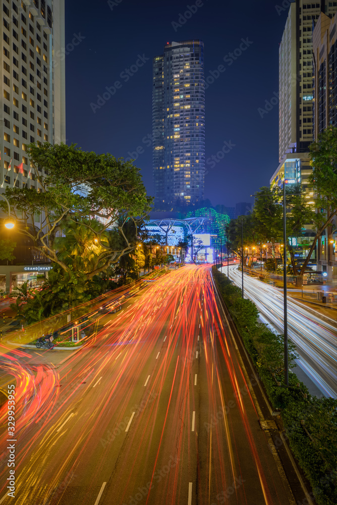 Fototapeta premium Aug 05/2018 From Scotts Road look toward to ION Orchard Mall at blue hour, Singapore