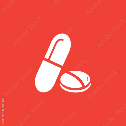 Medicine Icon On Red Background. Red Flat Style Vector Illustration