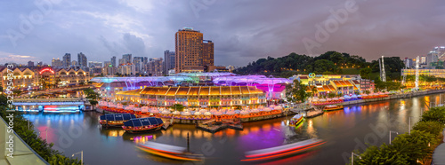 Clarke Quay, Singapore - Mar 2020 - Night clubs, restaurant and pub area, fun and entertainment central area by Singapore river bank