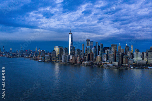 Skyline of NewYork City from Hudson River at dusk