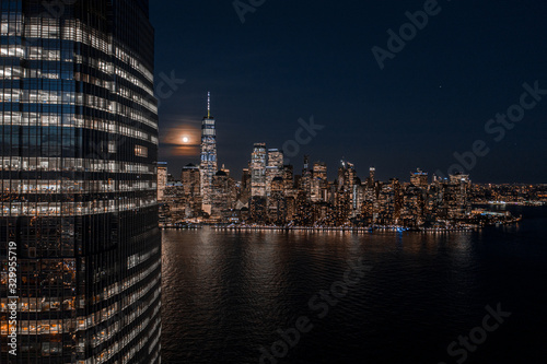 NewYork City and Jersey city waterfront skyline from Hudson River at night