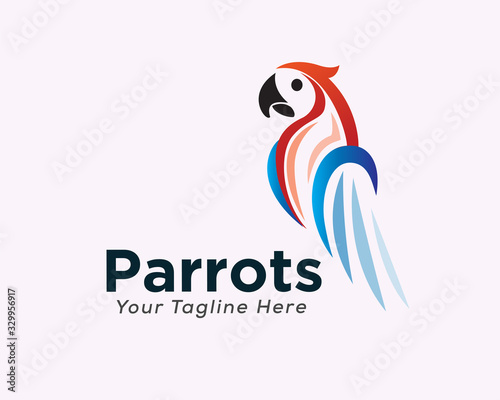 Elegant half body parrots art logo design inspiration