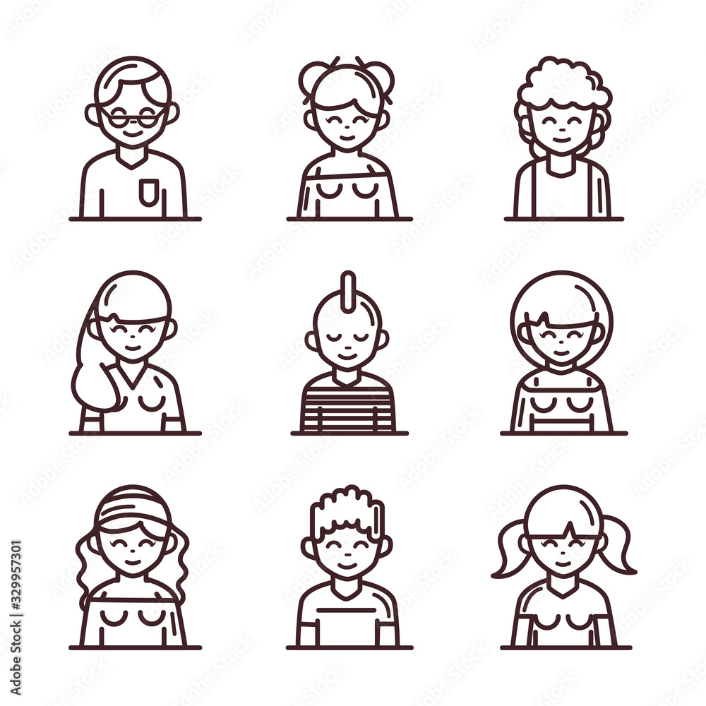 avatar male female men women cartoon character people icons set line style icon avatar male female men women cartoon character people icons set line style icon