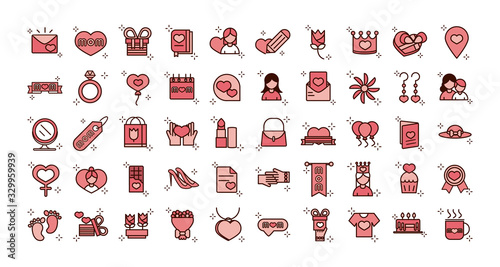 mothers day, celebration party event icons set line and fill style icon