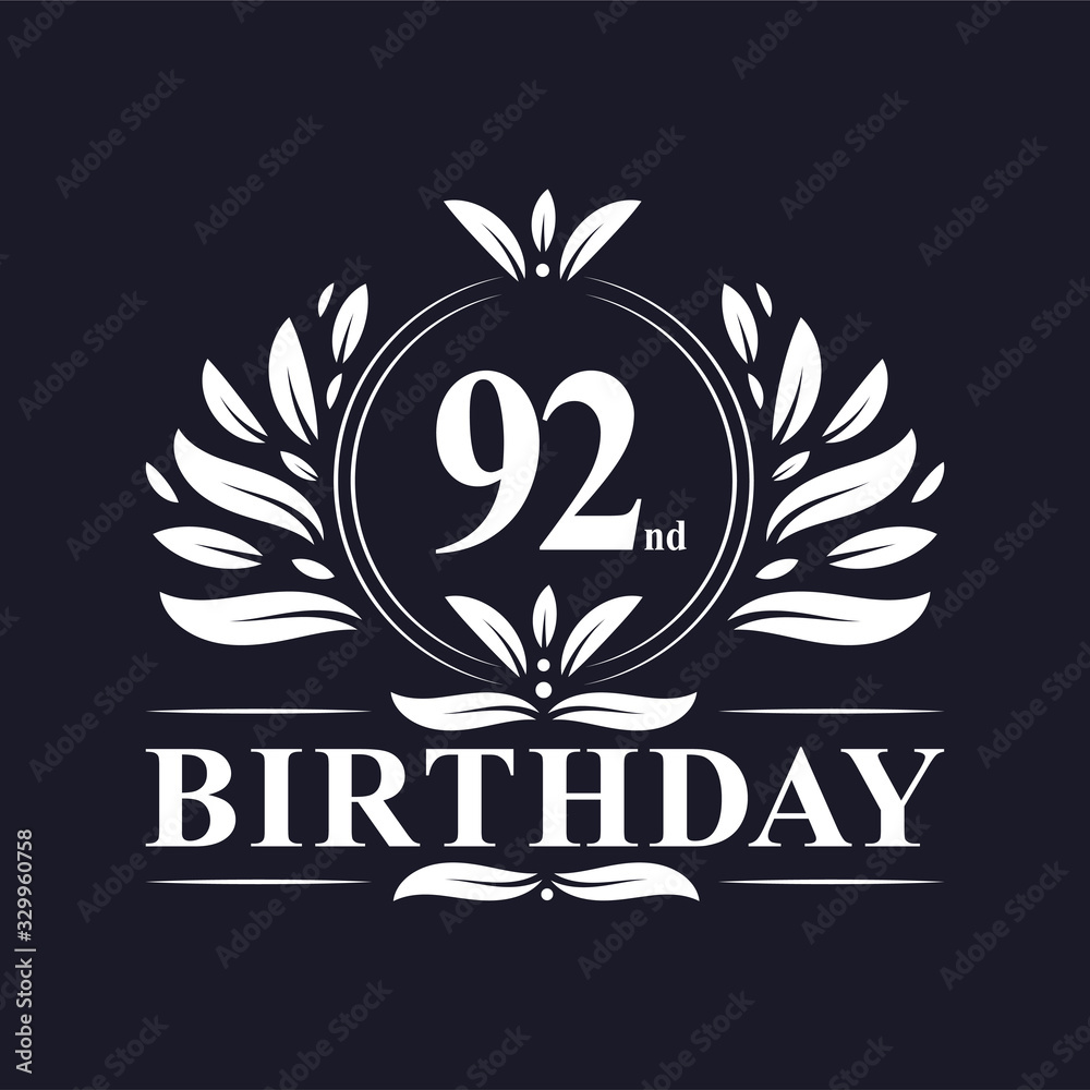 Fototapeta premium 92nd Birthday logo, 92 years Birthday celebration.