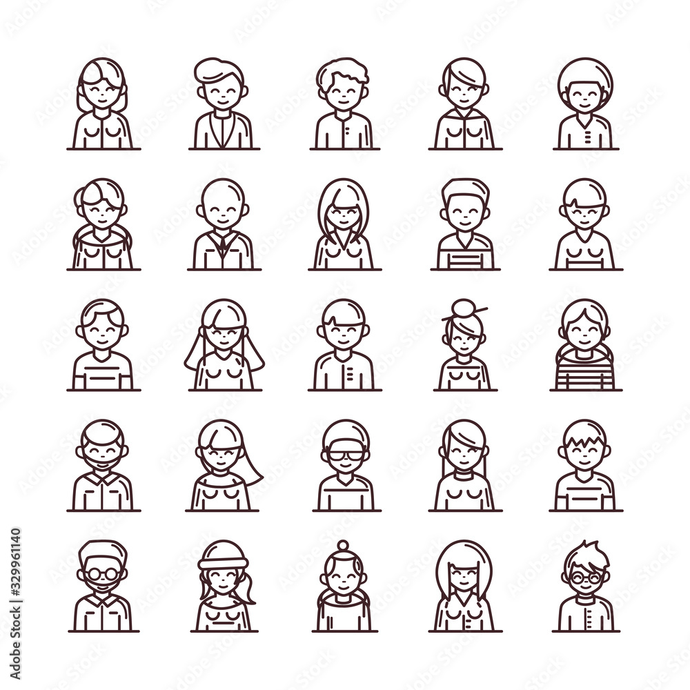 avatar male female men women cartoon character people icons set line style icon avatar male female men women cartoon character people icons set line style icon