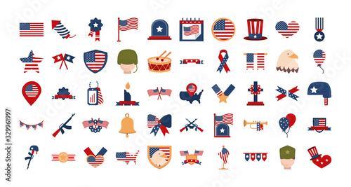 memorial day american national celebration icons set flat style icon
