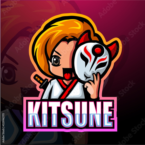 Kitsune ninja mascot esport logo design