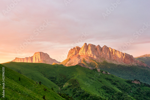 Acheshbok Mountains and Pass Devil s Gate in the natural park Big Thach  Caucasus  Krasnodar region  Russia