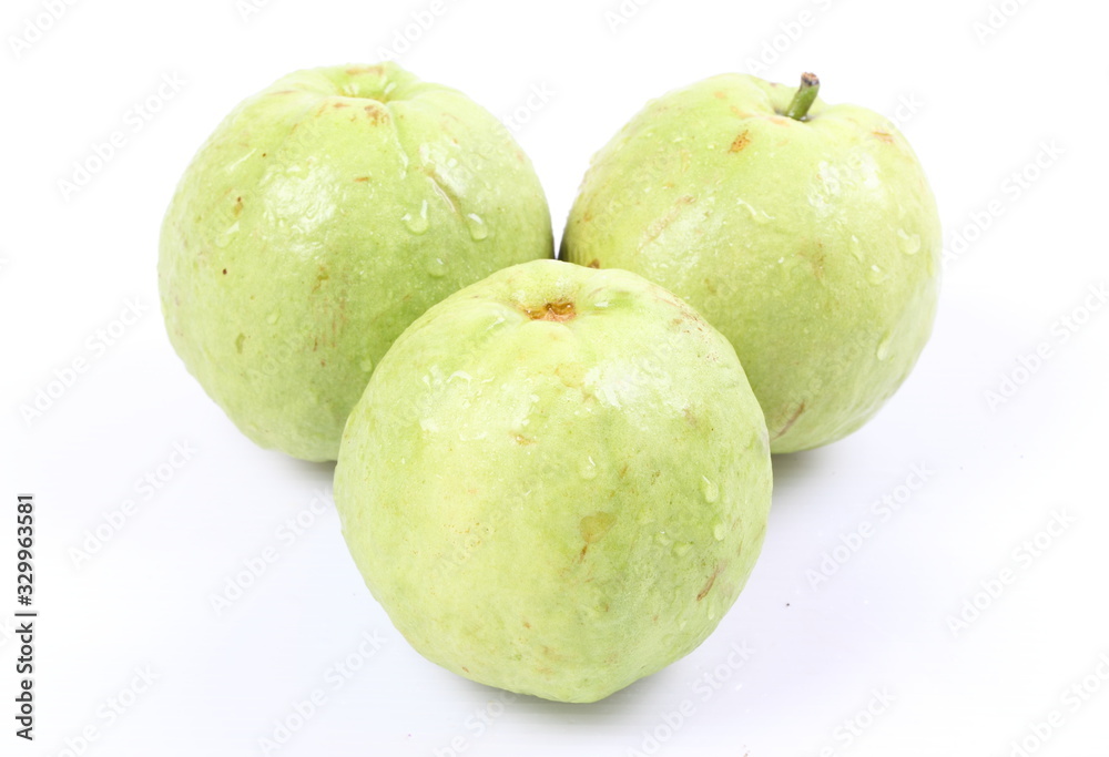 Guava (tropical fruit) on white background Guava (tropical fruit) on white background