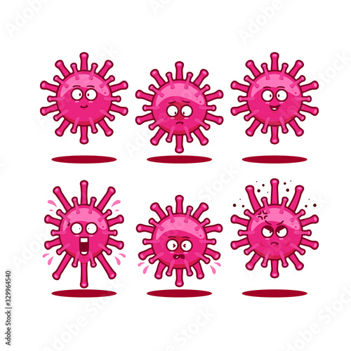 Corona virus bacteria character mascot cute expression set of health epidemic pandemic