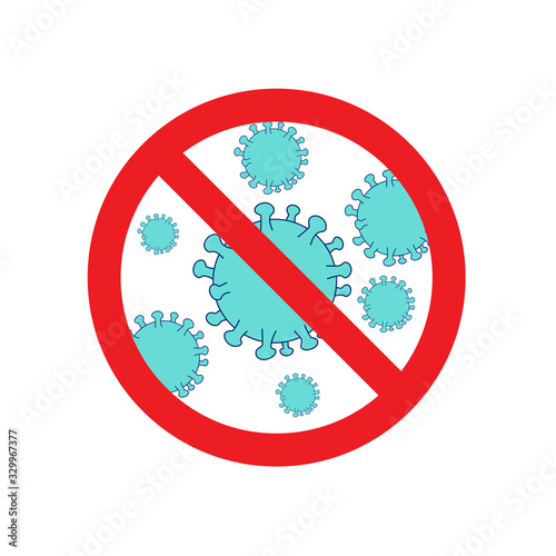 Retro style illustration of a prohibit or stop coronavirus infection symbol sign on isolated background.