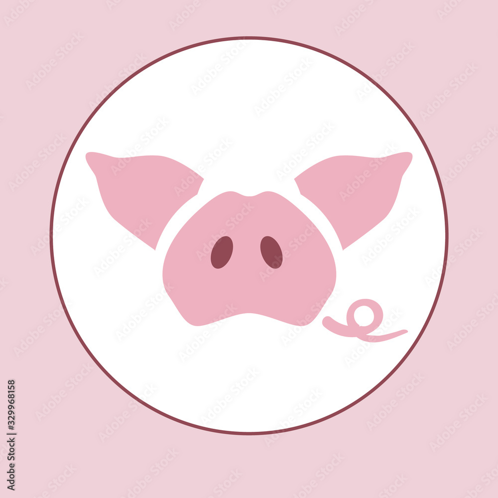 flat vector illustration with pink piglet, pigs ears and tail. Icon logo for cafe and restaurant flat vector illustration with pink piglet, pigs ears and tail. Icon logo for cafe and restaurant