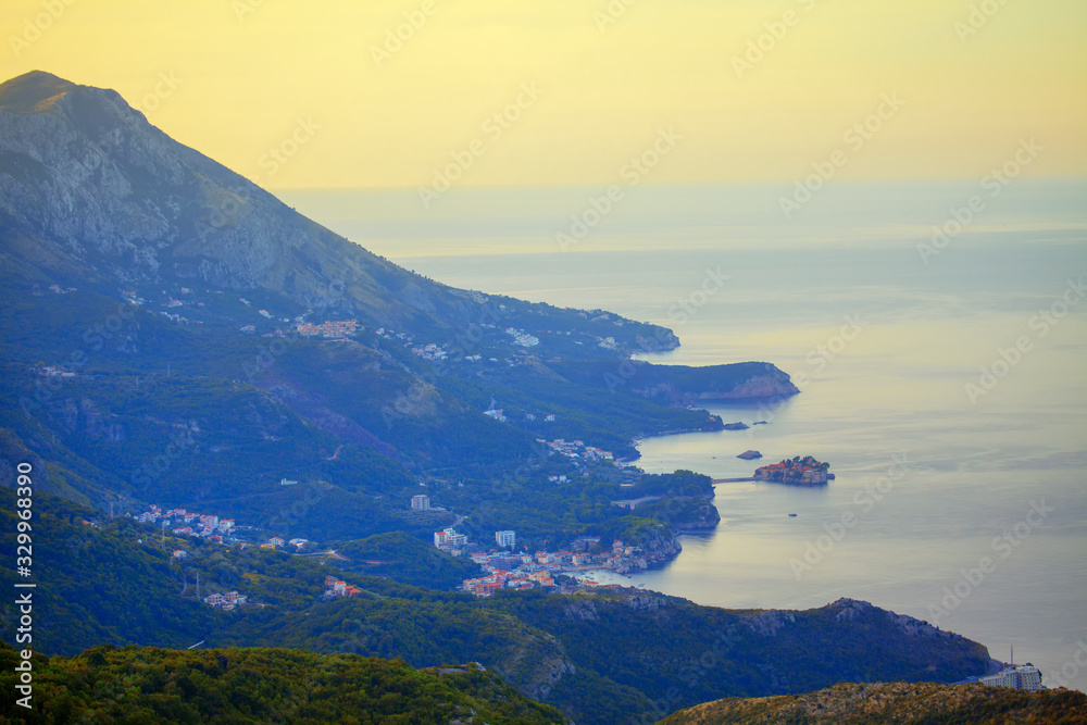 Aerial view of Adriatic Sea coast , evening scenery 