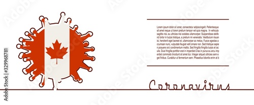 Abstract virus silhouette and Coronavirus text in thin line style. Coronavirus virus danger relative illustration. Medical research theme. Virus epidemic alert. Flag of the Canada