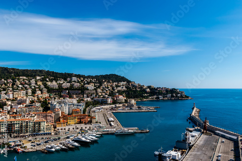 The panoramic view of the old port, the lighthouse and the Mediterranean Sea in Nice, France (Côte d'Azur / French Riviera / Provence)