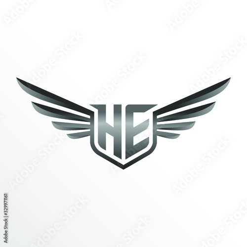 Initial Letter HE with Wings