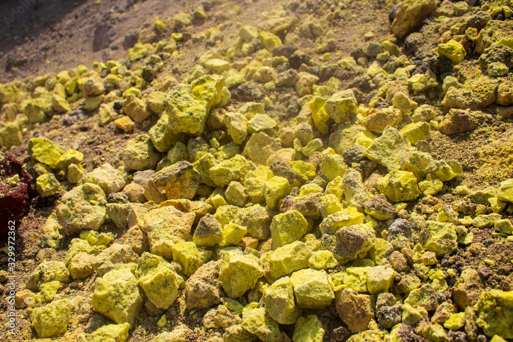 Avacha volcano peak crater fumarole brimstone