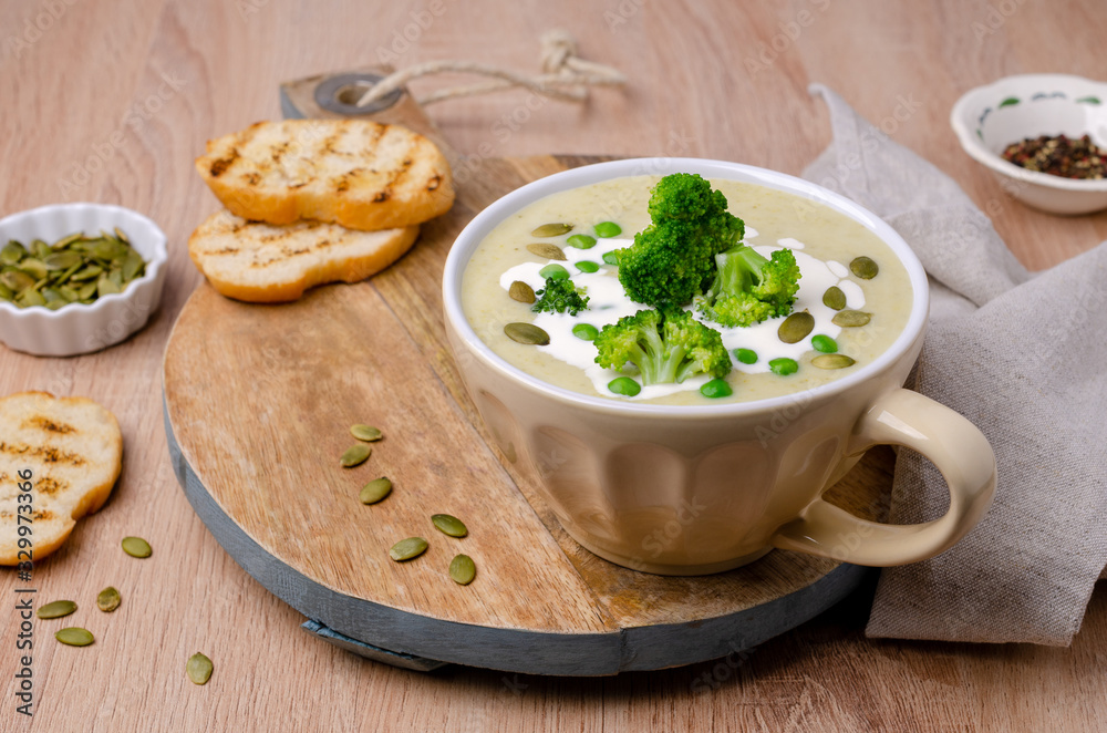 Thick vegetable cream soup with white sauce