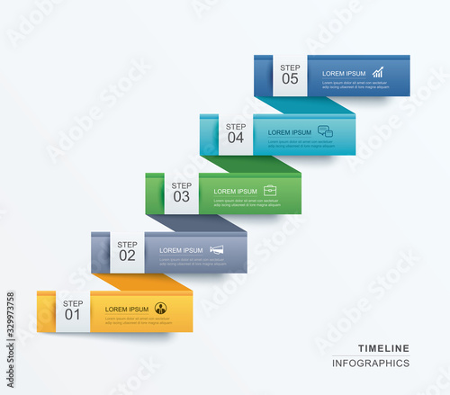 5 data infographics tab paper index template. Vector illustration abstract background. Can be used for workflow layout, business step, banner, web design.