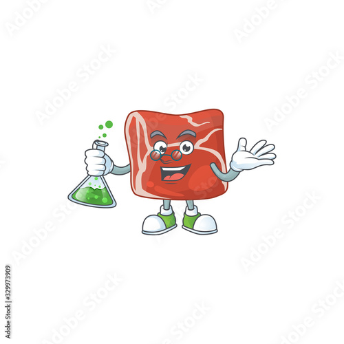 Beef brainy Professor Cartoon design grasp a glass tube