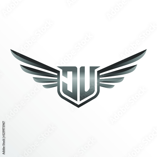 Initial Letter JU with Wings