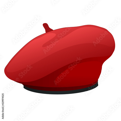 Red beret hat isolated on white background. Vector cartoon close-up illustration.