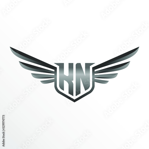Initial Letter KN with Wings