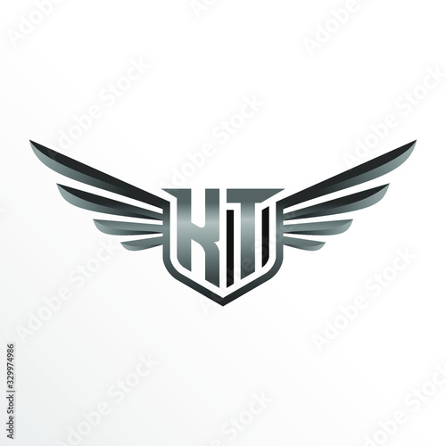 Initial Letter KT with Wings