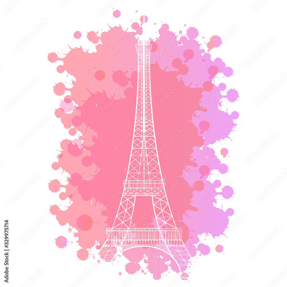 the Eiffel tower on a beautiful pink background. vector illustration.