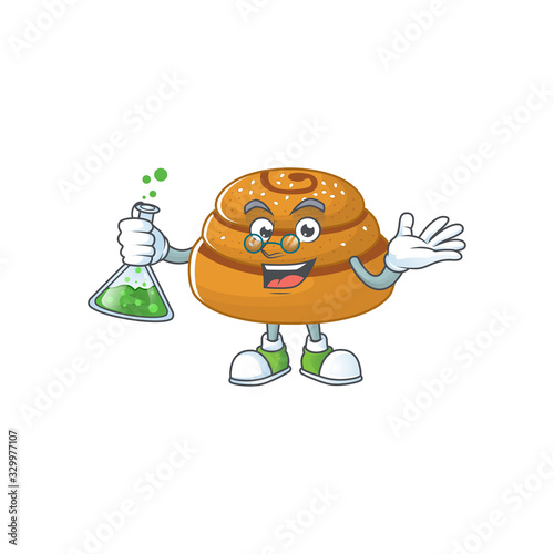 Kanelbulle brainy Professor Cartoon design grasp a glass tube