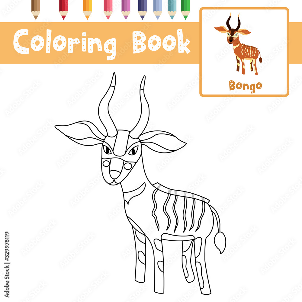 Coloring page Standing Bongo animal cartoon character vector