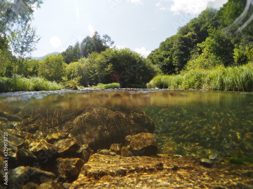 Underwater photo of mountain stream