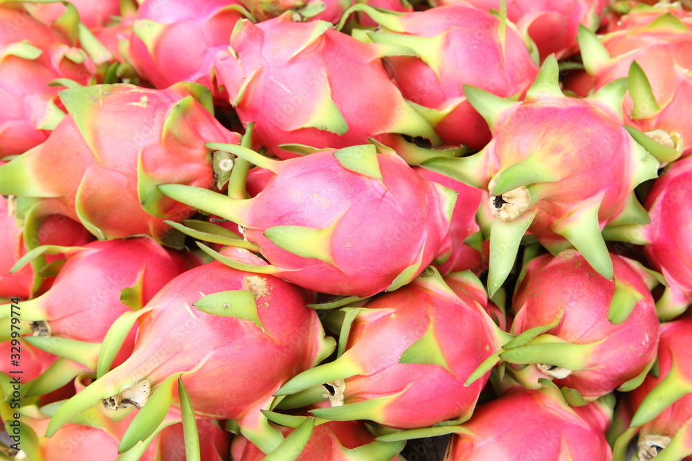 pile of pitahaya or dragon fruit at a market pile of pitahaya or dragon fruit at a market