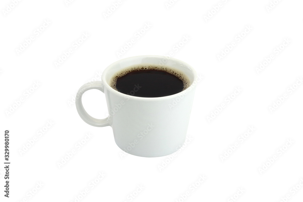 Black coffee or Americano, a white coffee cup isolated on white background